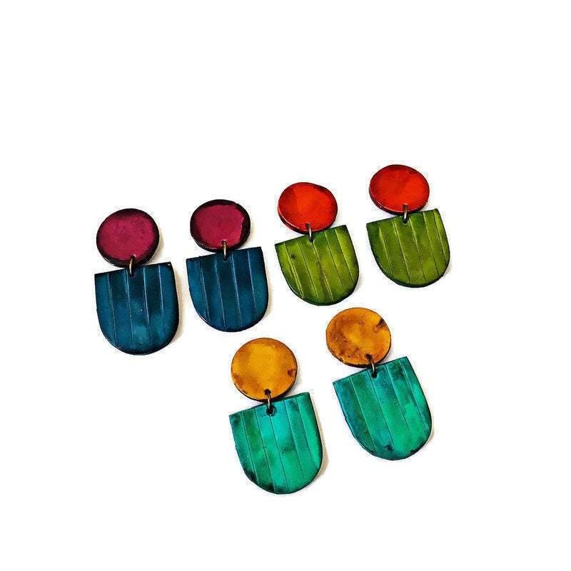 Fan Shaped Statement Earrings, Post or Clip On – "Emily" - Image 3