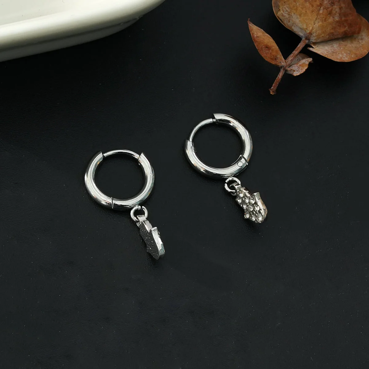 FATIMA White Gold (Silver Toned): Pavé Zirconia (CZ) Mini Hoop Earrings with Hamsa Hand Charm – A Perfect Blend of Style and Protection - Image 6