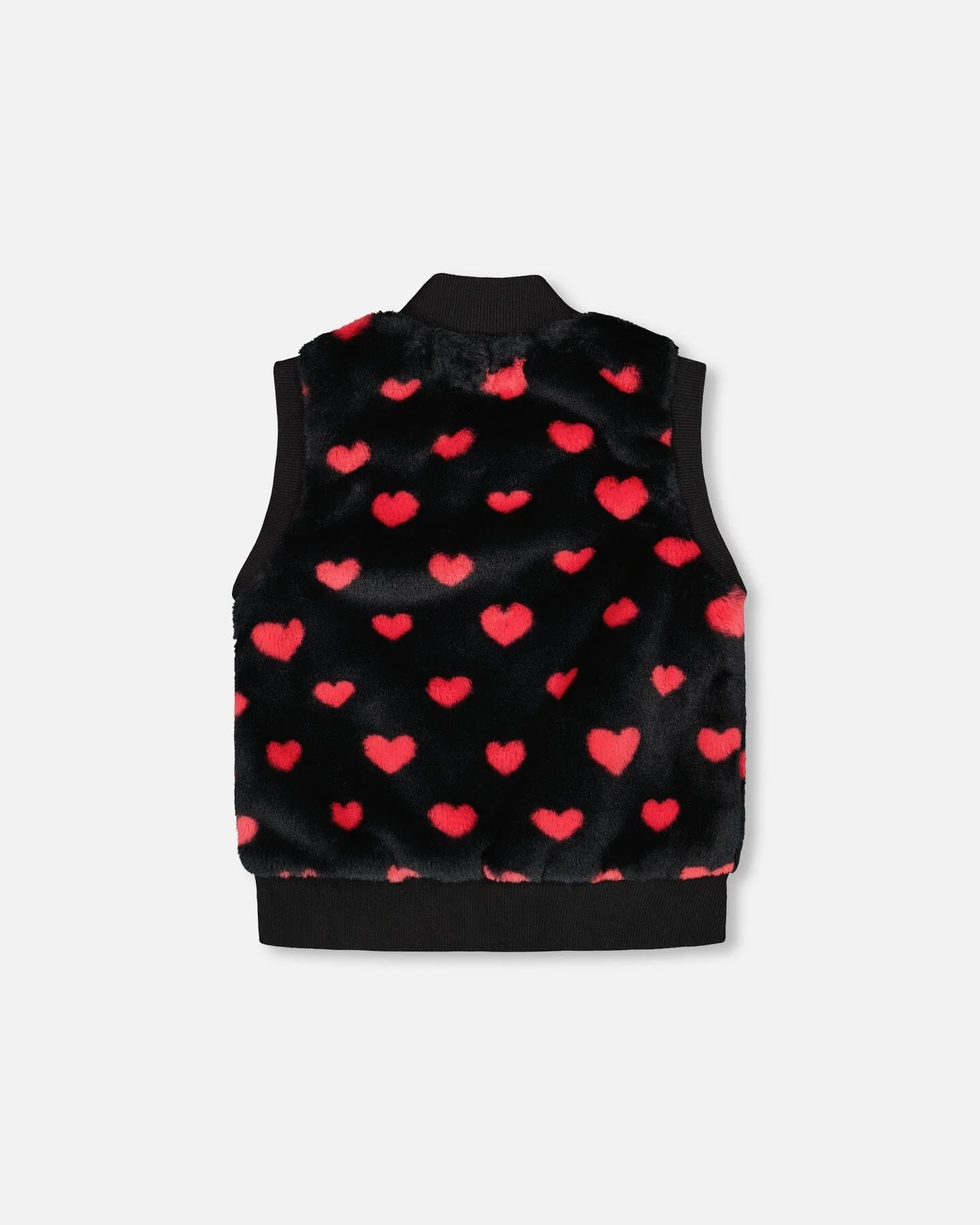 Faux Fur Sleeveless Vest Black And Red With Hearts - Image 3