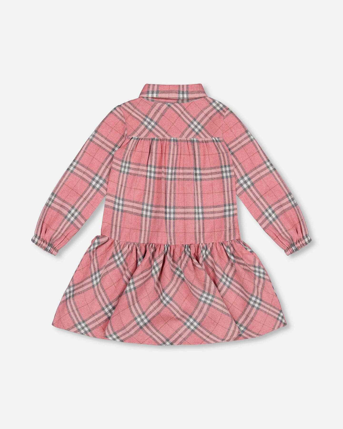 Flannel Shirt Dress With Frill Pink Plaid - Image 3