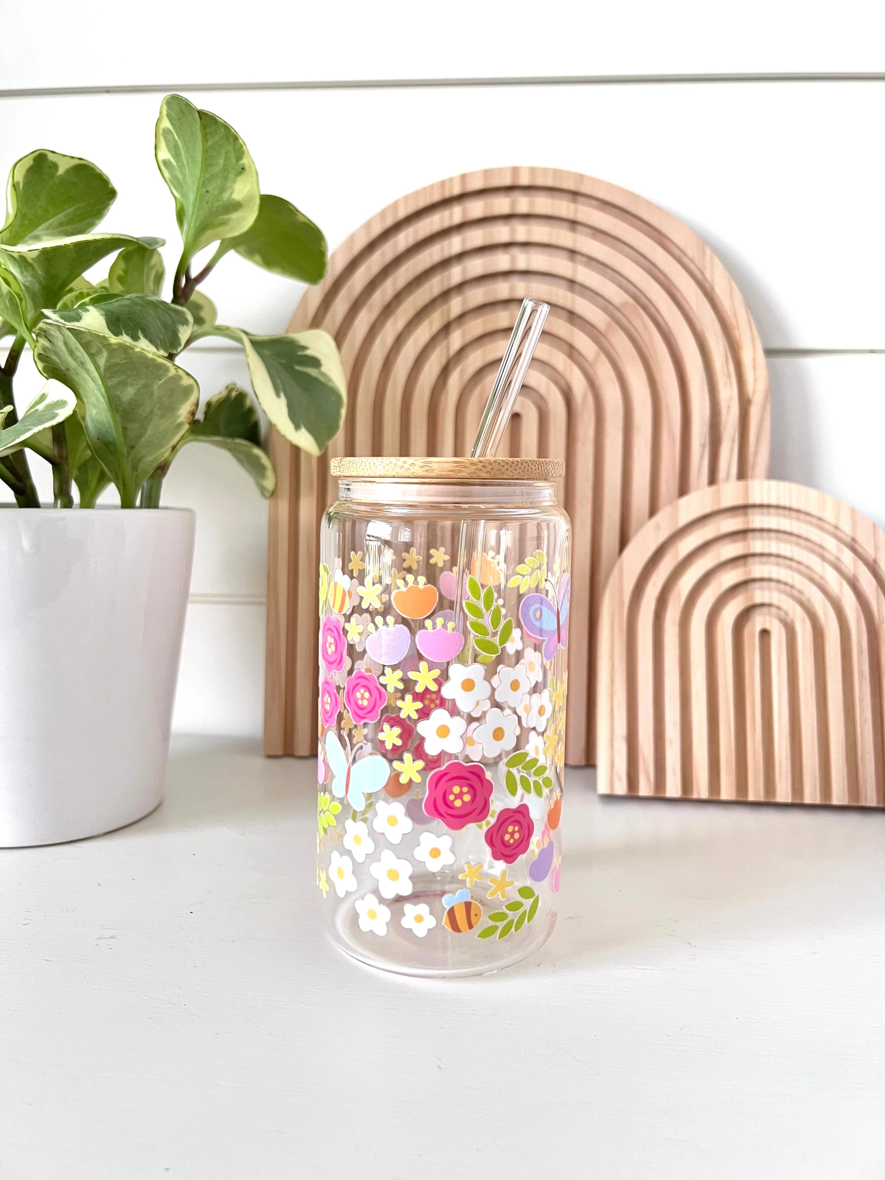 Floral bee glass cup - Image 2