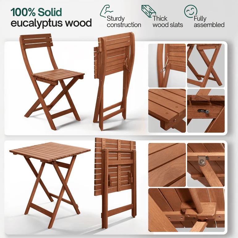 Foldable Bistro Table and Chairs Set - Image 3