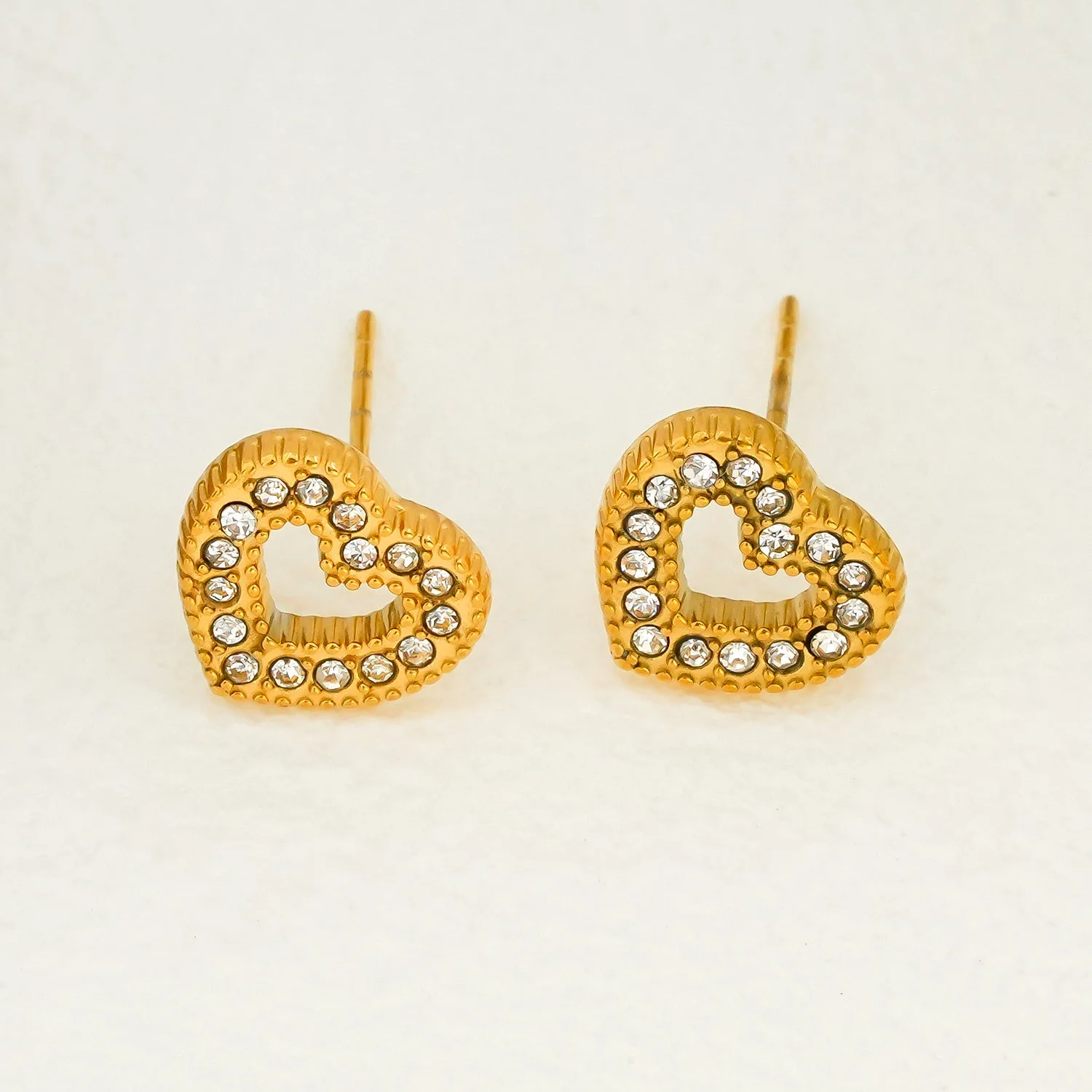 FOREVER Gold: Dazzling Heart Shaped Zirconia (CZ) Embedded Stud Earrings - Image 3