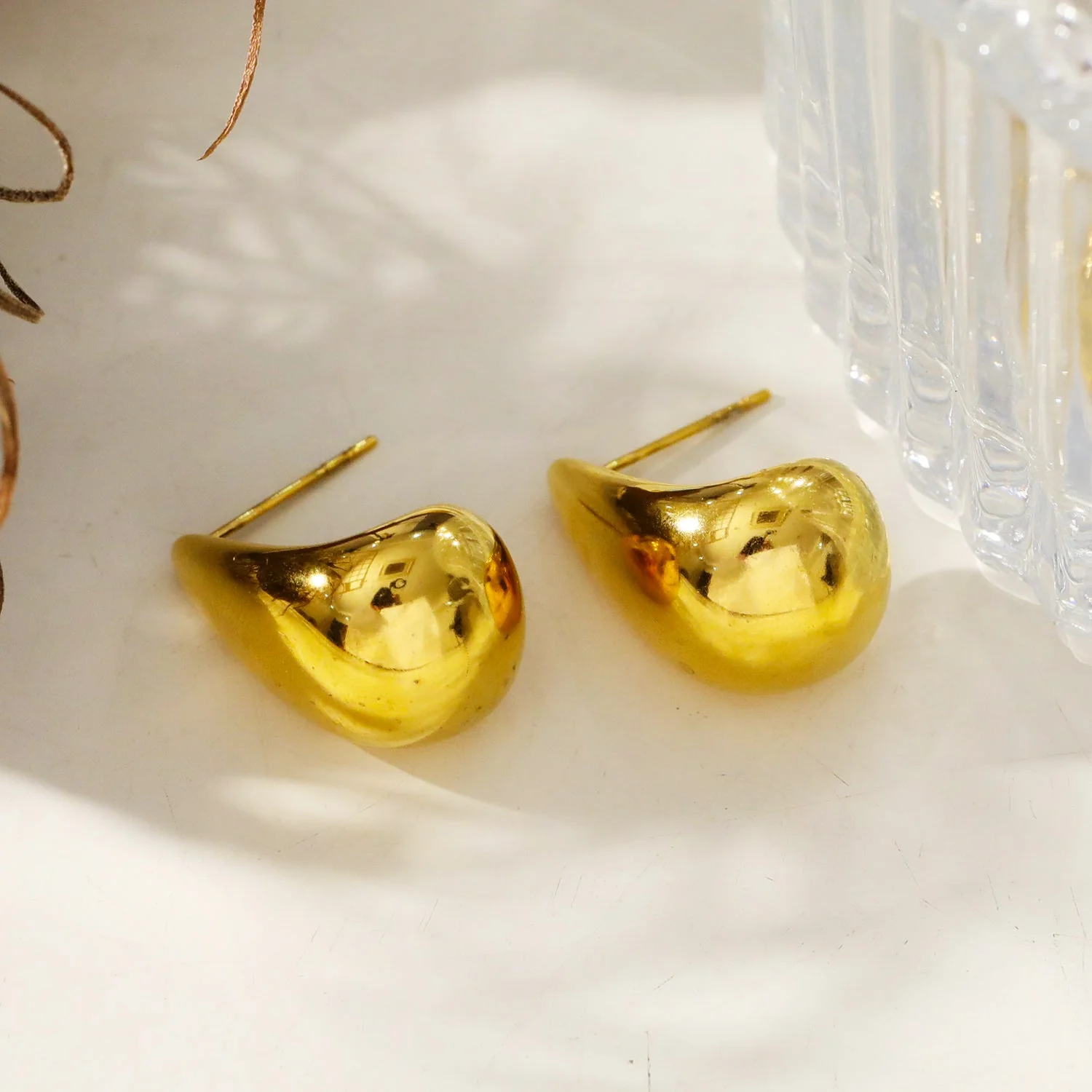 FORIA Gold: Chunky Look Light Weight Tear Drop Stud Earrings - Statement of Confidence - Image 5