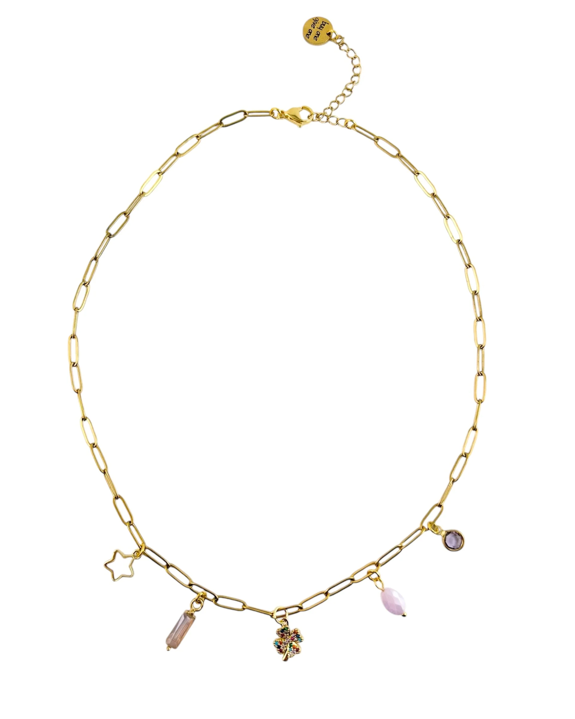 Four Leaf Clover Charm Necklace - Gold - Image 3