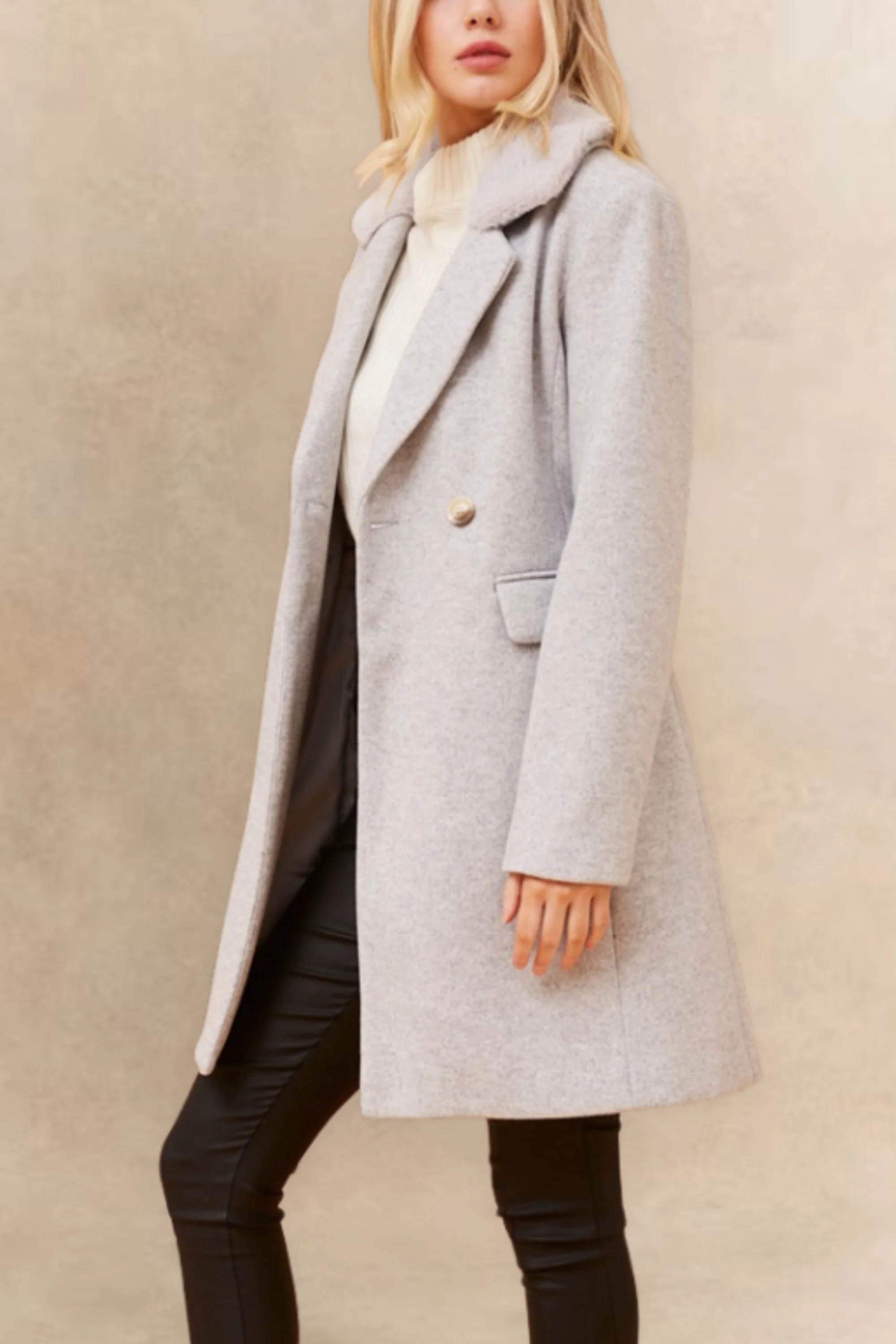 Freja Double Breasted Coat Notched Lapel Elegant Warm Chic - Image 12