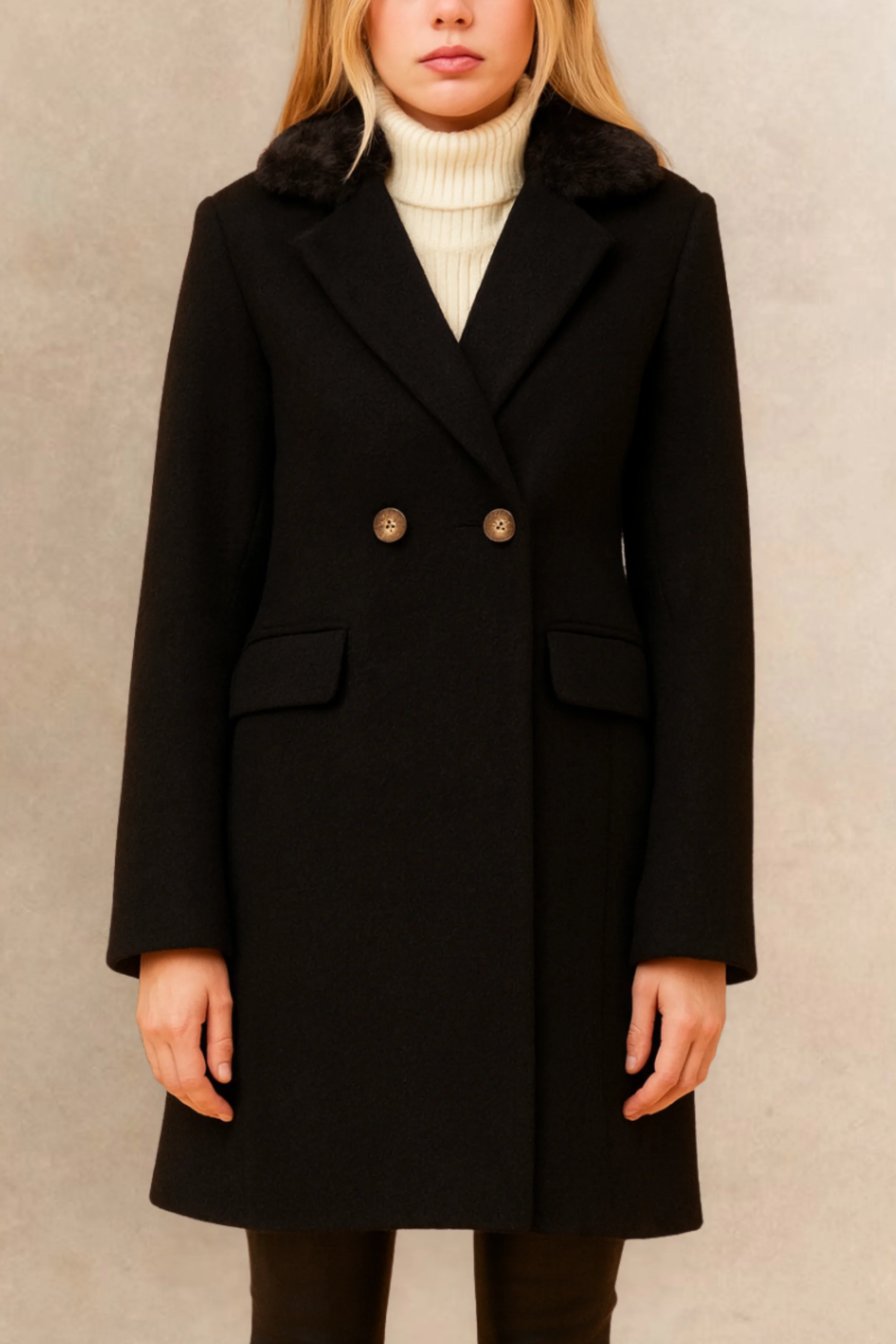 Freja Double Breasted Coat Notched Lapel Elegant Warm Chic - Image 3