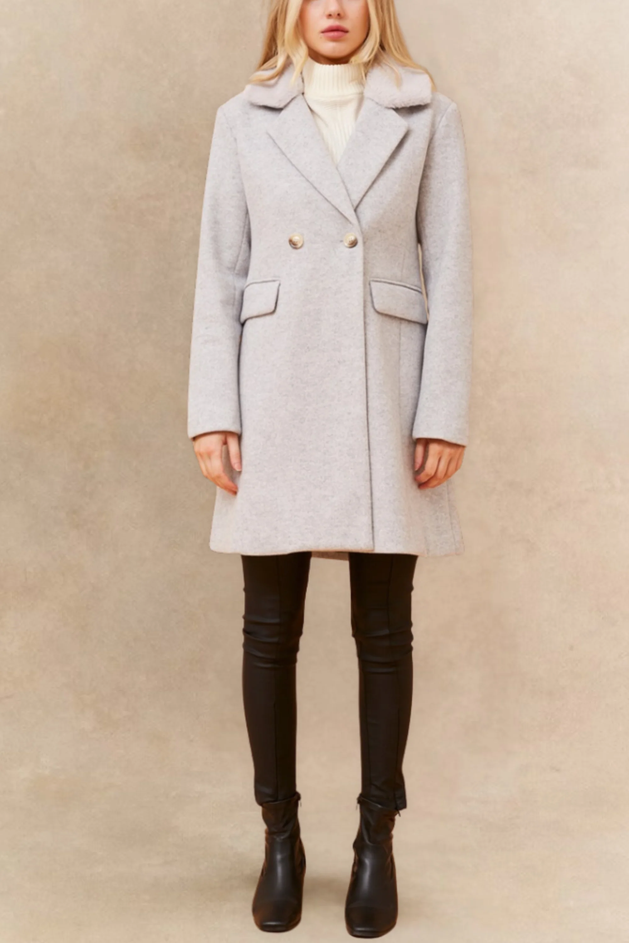 Freja Double Breasted Coat Notched Lapel Elegant Warm Chic - Image 9