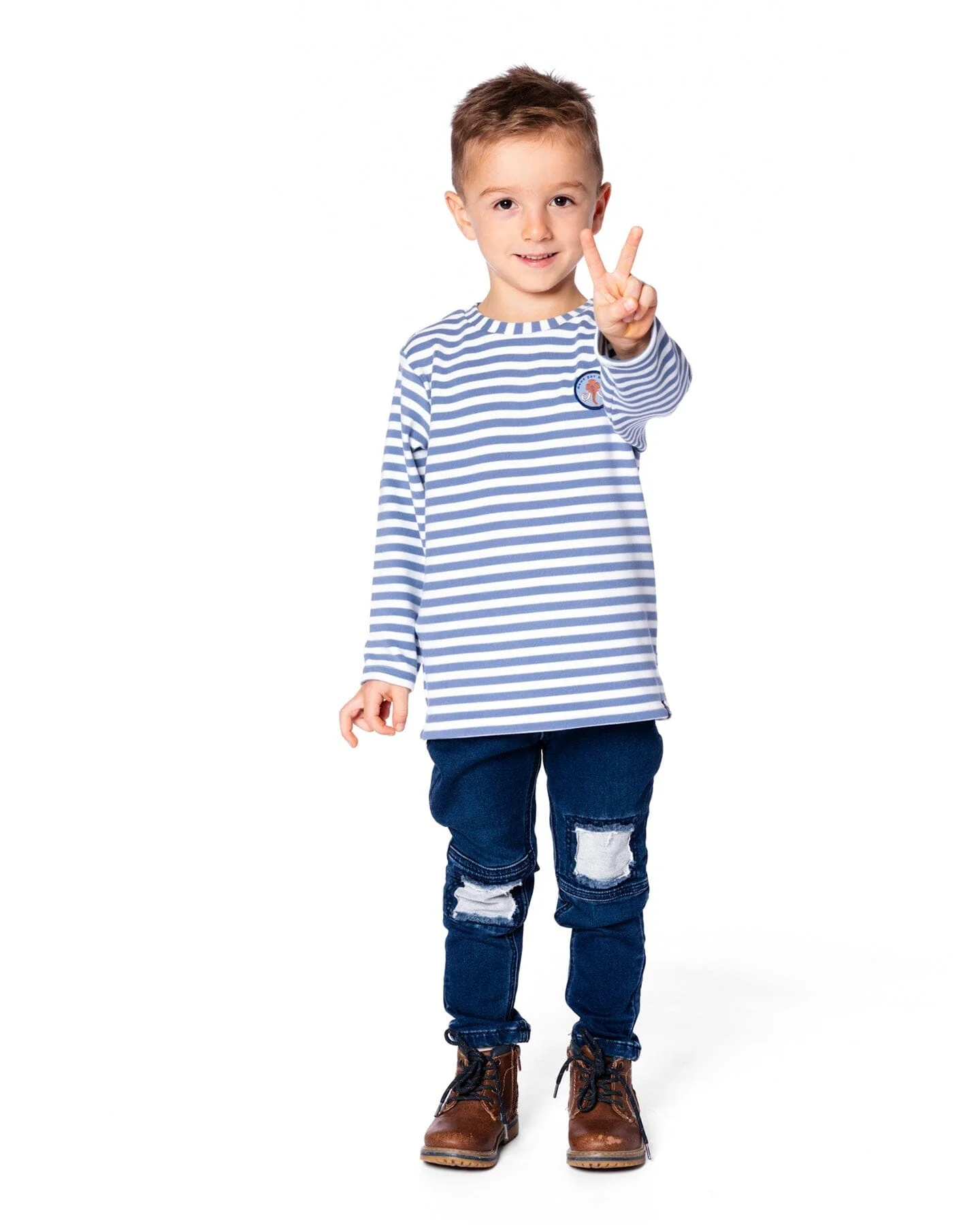 French Terry Blue Denim Pants With Contrasting Patch - Image 2