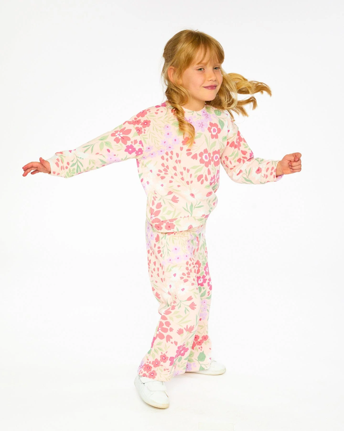 French Terry Pants Pink Printed Flowers - Image 2