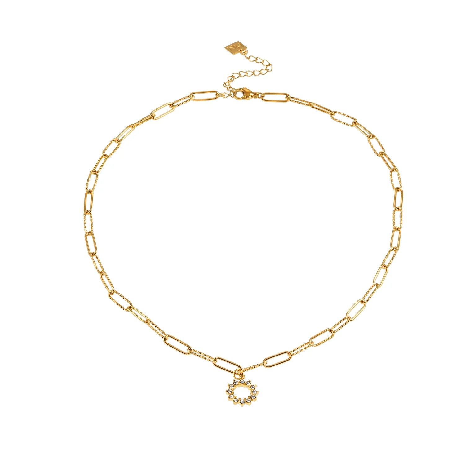 FRETTA: Radiant Star Shaped Pendant Zirconia Paper-Clip Chain Necklace in Gold. - Image 3