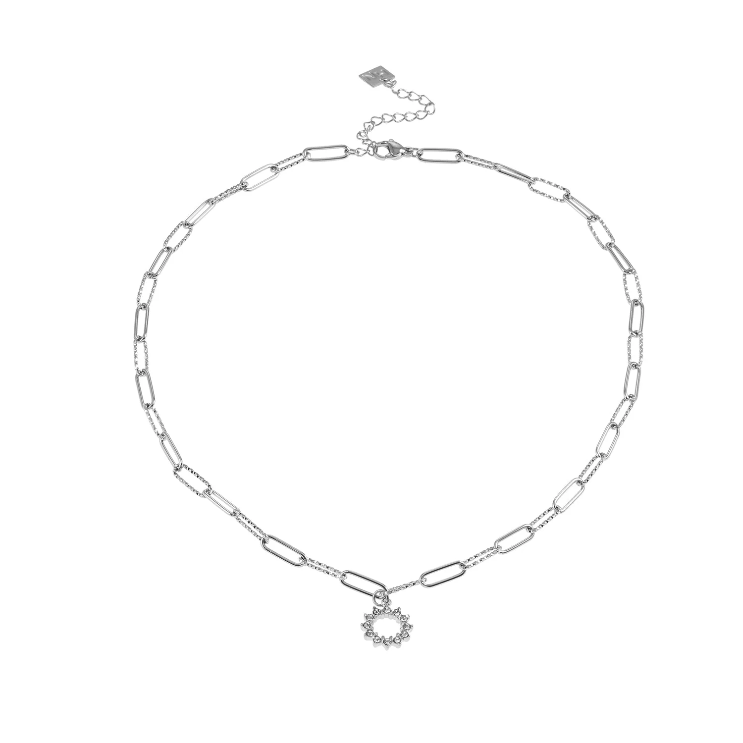 FRETTA: Radiant Star Shaped Pendant Zirconia Paper-Clip Chain Necklace in White Gold (Silver Toned) - Image 6