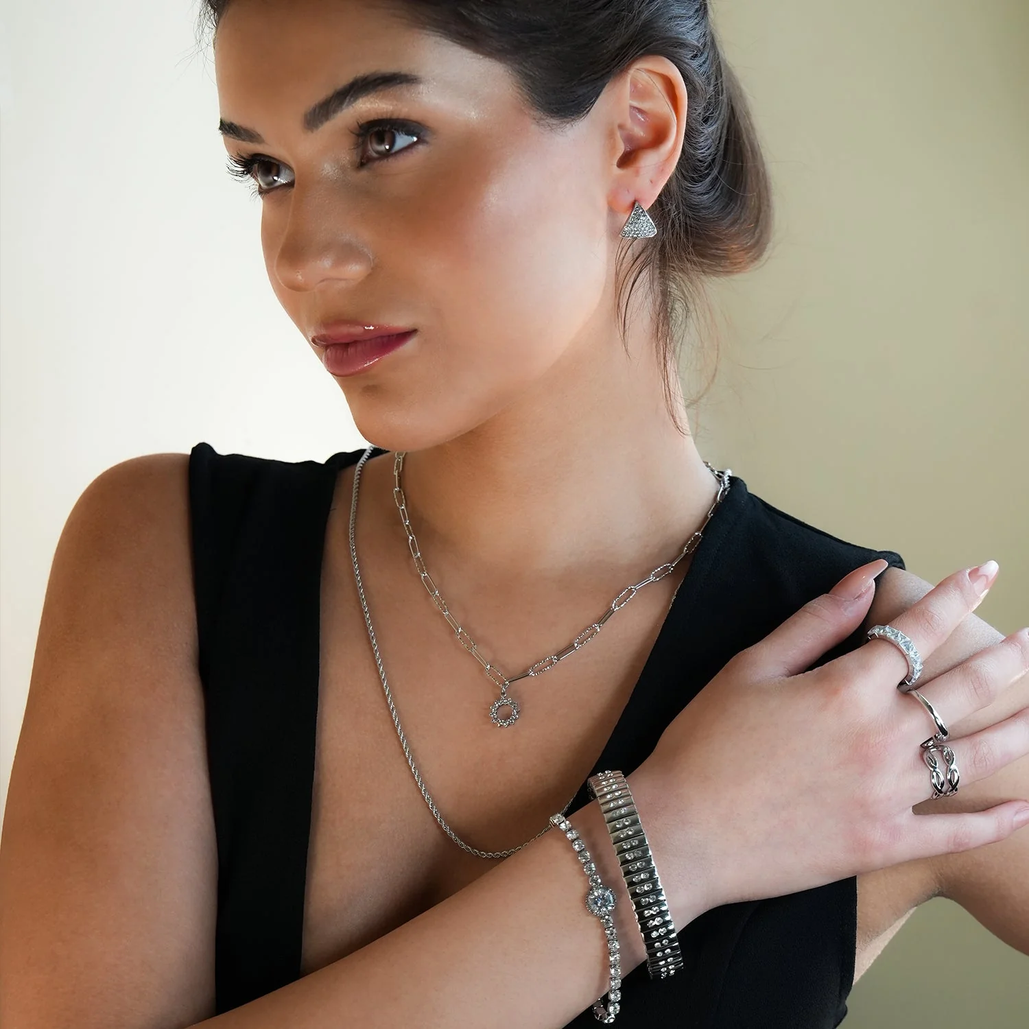 FRETTA: Radiant Star Shaped Pendant Zirconia Paper-Clip Chain Necklace in White Gold (Silver Toned) - Image 7