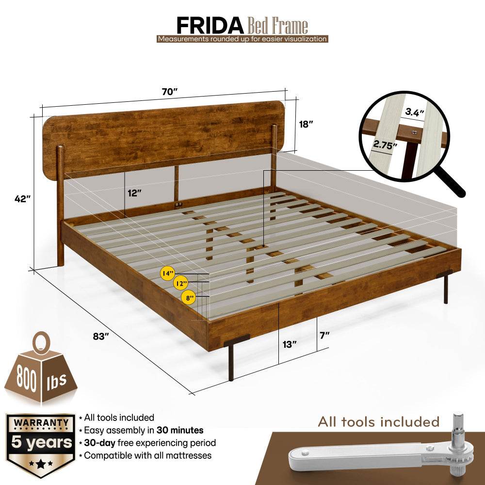 Frida Deluxe Solid Wood Bed Frame - Image 2