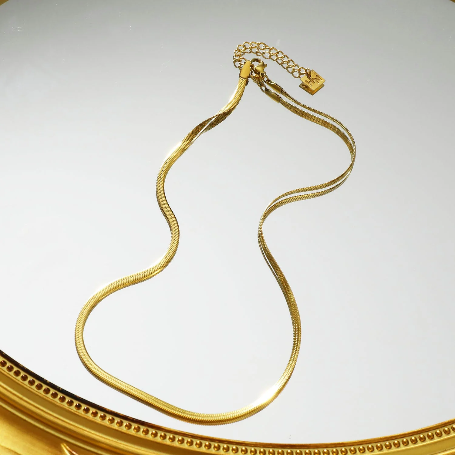 FRYDA Gold: Snake Skin Textured Mid Width Chain Necklace - Image 2