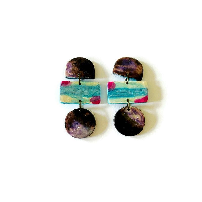 Funky Statement Earrings Painted in Abstract Style - Image 2