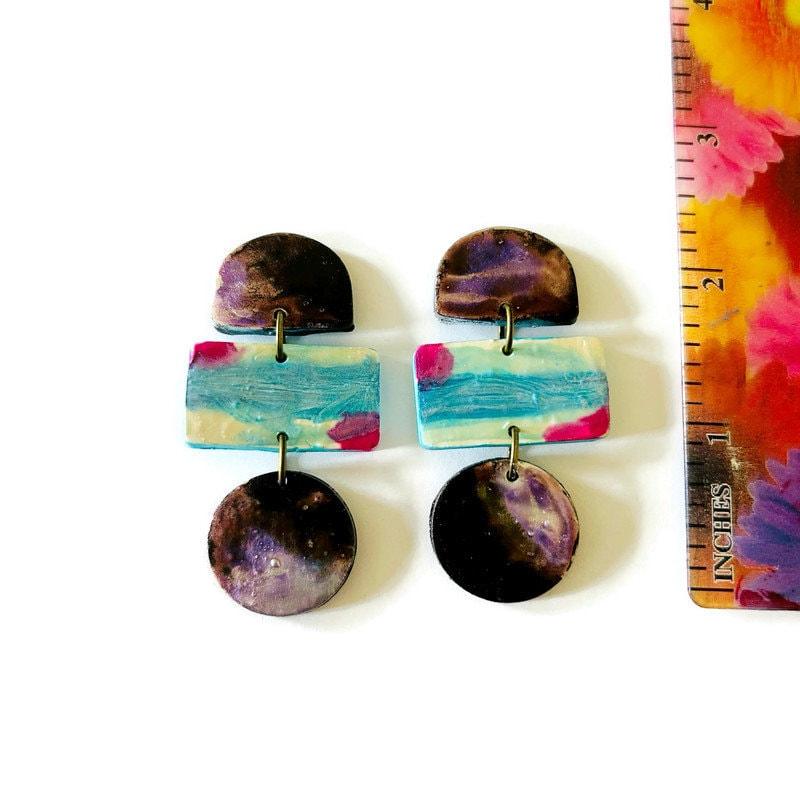 Funky Statement Earrings Painted in Abstract Style - Image 3