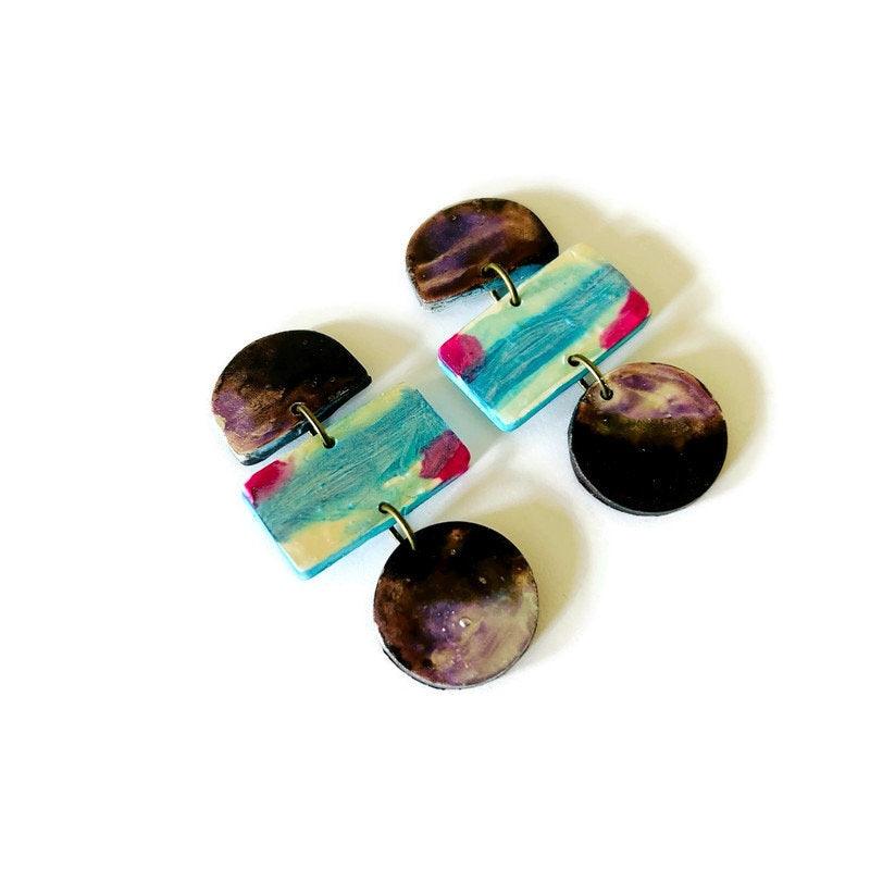 Funky Statement Earrings Painted in Abstract Style - Image 4