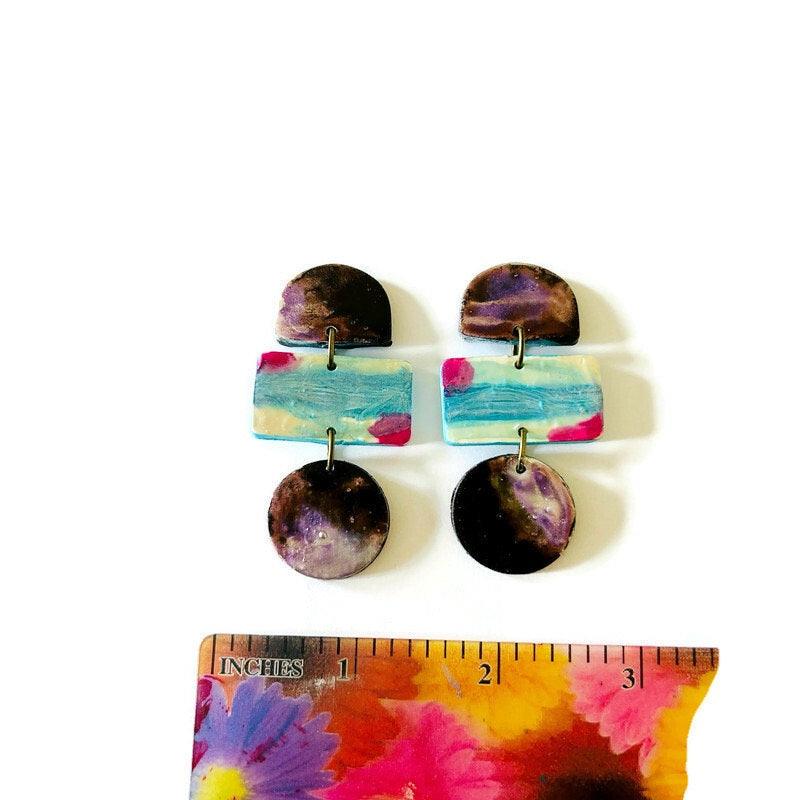 Funky Statement Earrings Painted in Abstract Style - Image 5