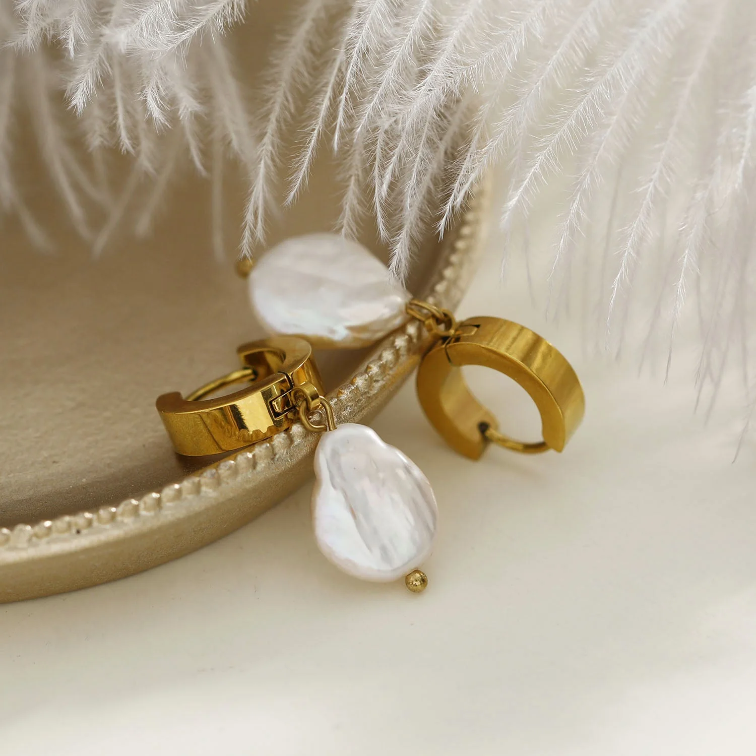 GAIA Gold: Baroque Freshwater Pearls on Wide Mini Hoops - Image 7