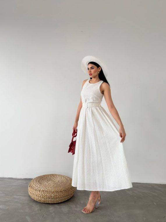 Gathered Long Dress With Waist Belt - Image 4