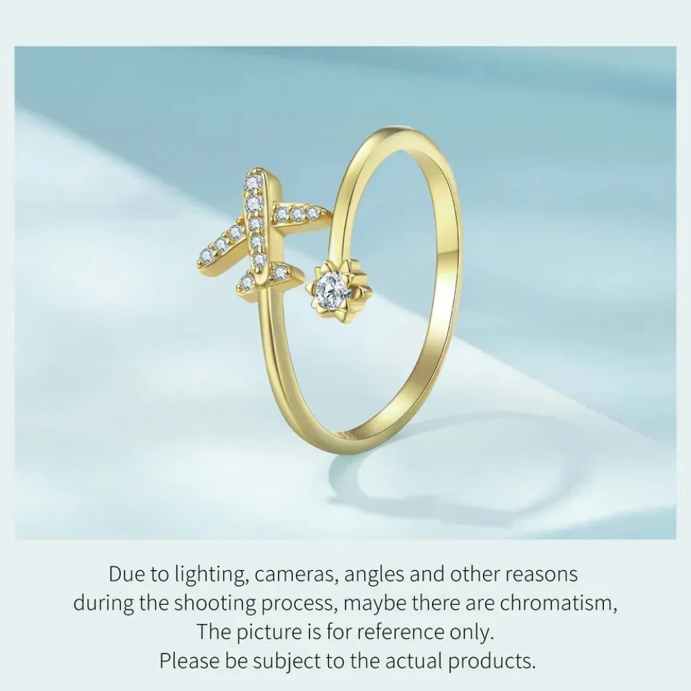 925 Sterling Silver CZ Flying Plane Open Ring - Image 19