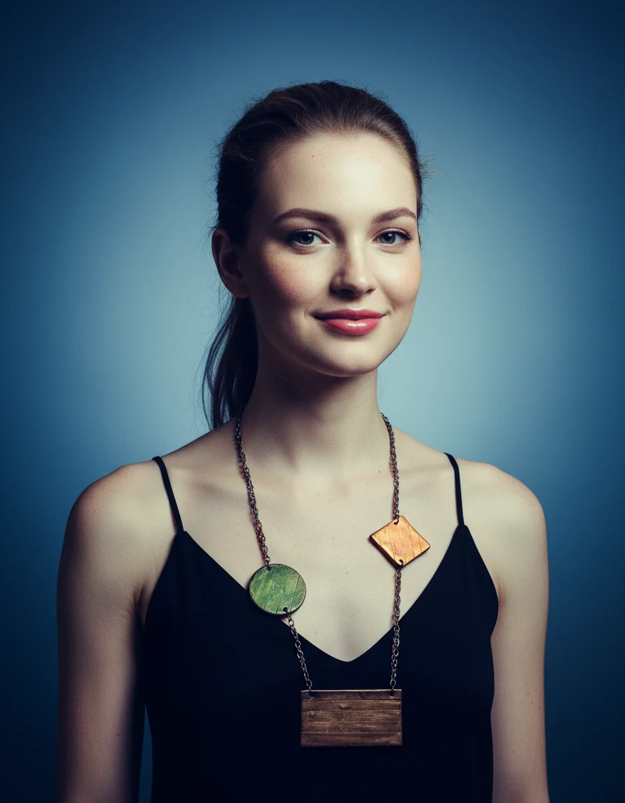 Geometric Bib Necklace with Double Layered Bronze & Copper Chain - Image 3