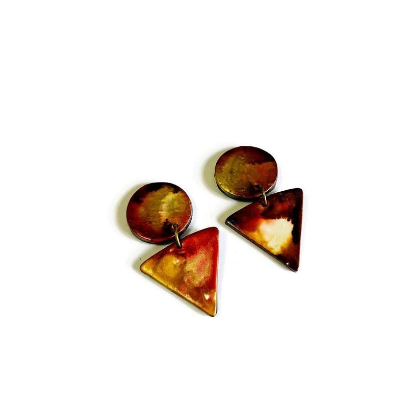 Geometric Clip On Earrings in Fluid Art Style - Image 2