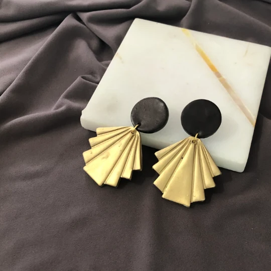 Geometric Fan Statement Earrings, Post or Clip On – "Ruth"