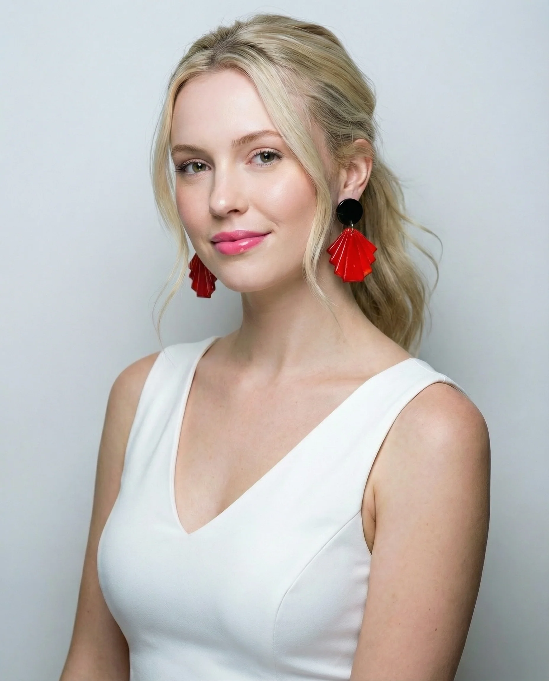 Geometric Fan Statement Earrings, Post or Clip On – "Ruth" - Image 2