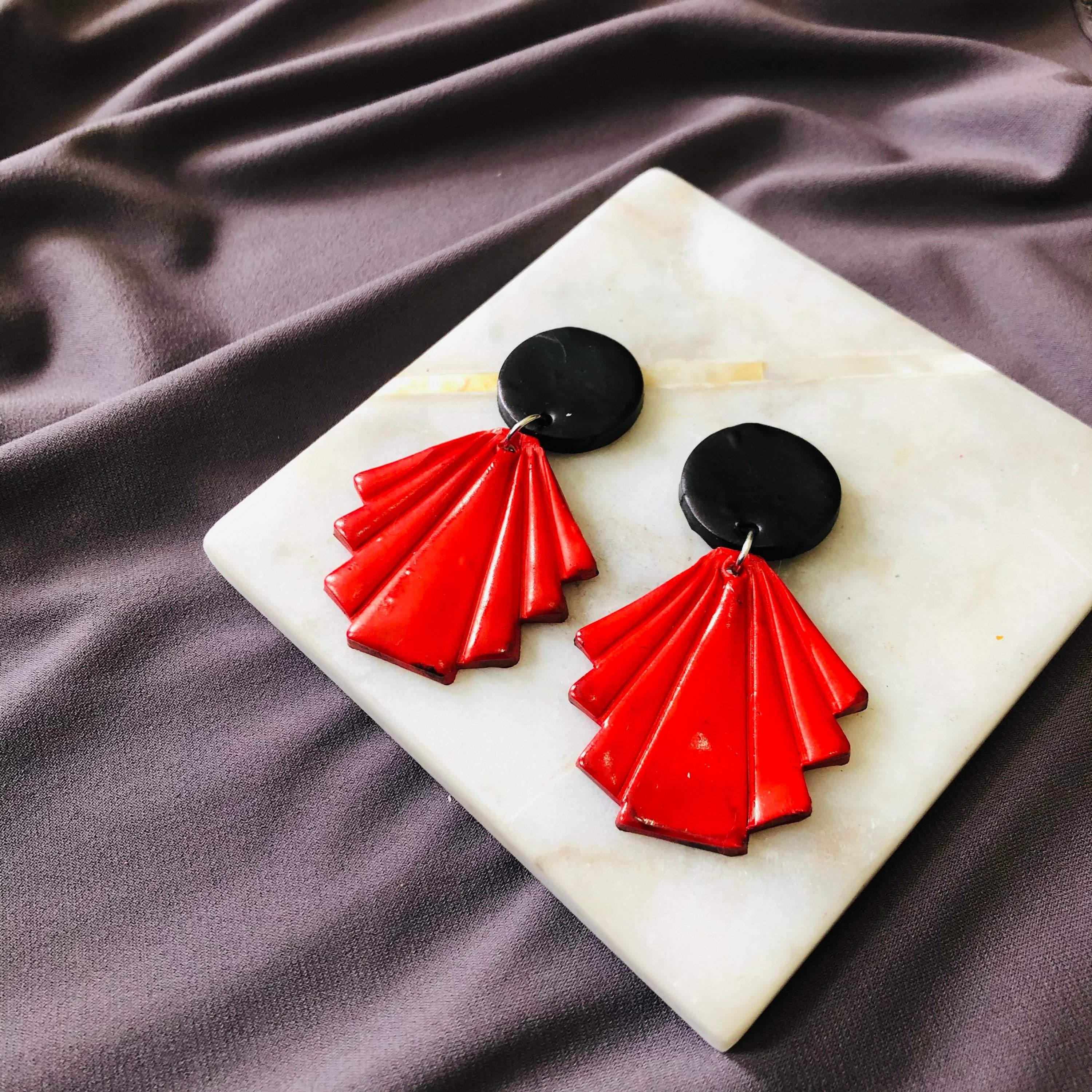 Geometric Fan Statement Earrings, Post or Clip On – "Ruth" - Image 3