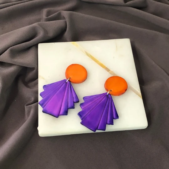 Geometric Fan Statement Earrings, Post or Clip On – "Ruth" - Image 7