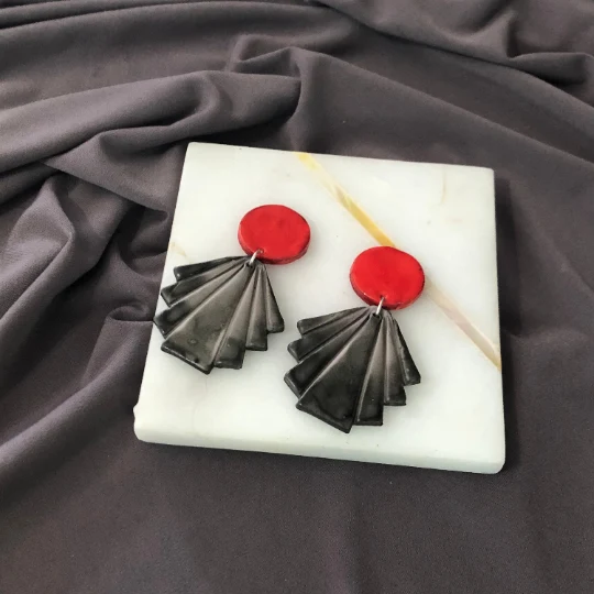 Geometric Fan Statement Earrings, Post or Clip On – "Ruth" - Image 9