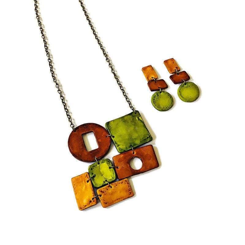 Geometric Statement Necklace, Earth Tones, Handmade Polymer Clay - Image 5