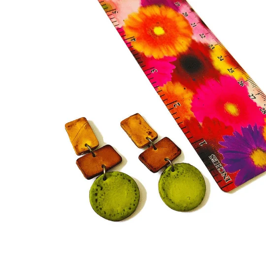 Geometric Statement Necklace, Earth Tones, Handmade Polymer Clay - Image 7