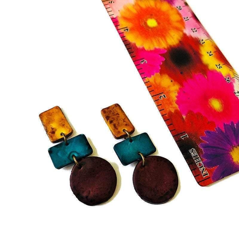 Geometric Statement Necklace, Maroon, Teal & Mustard Yellow, Handmade Polymer Clay - Image 6