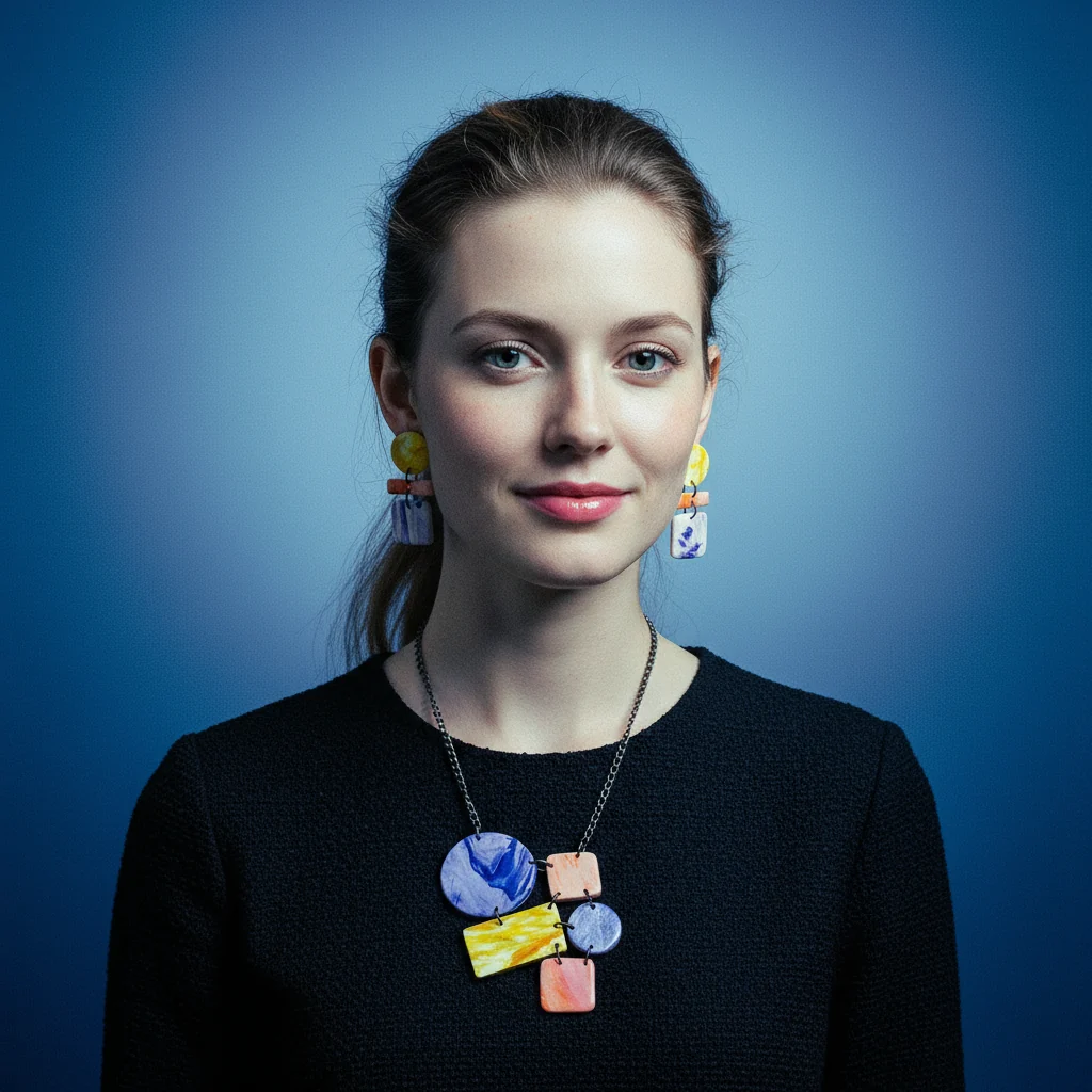 Geometric Statement Necklace with Pastel Aesthetic - Image 2