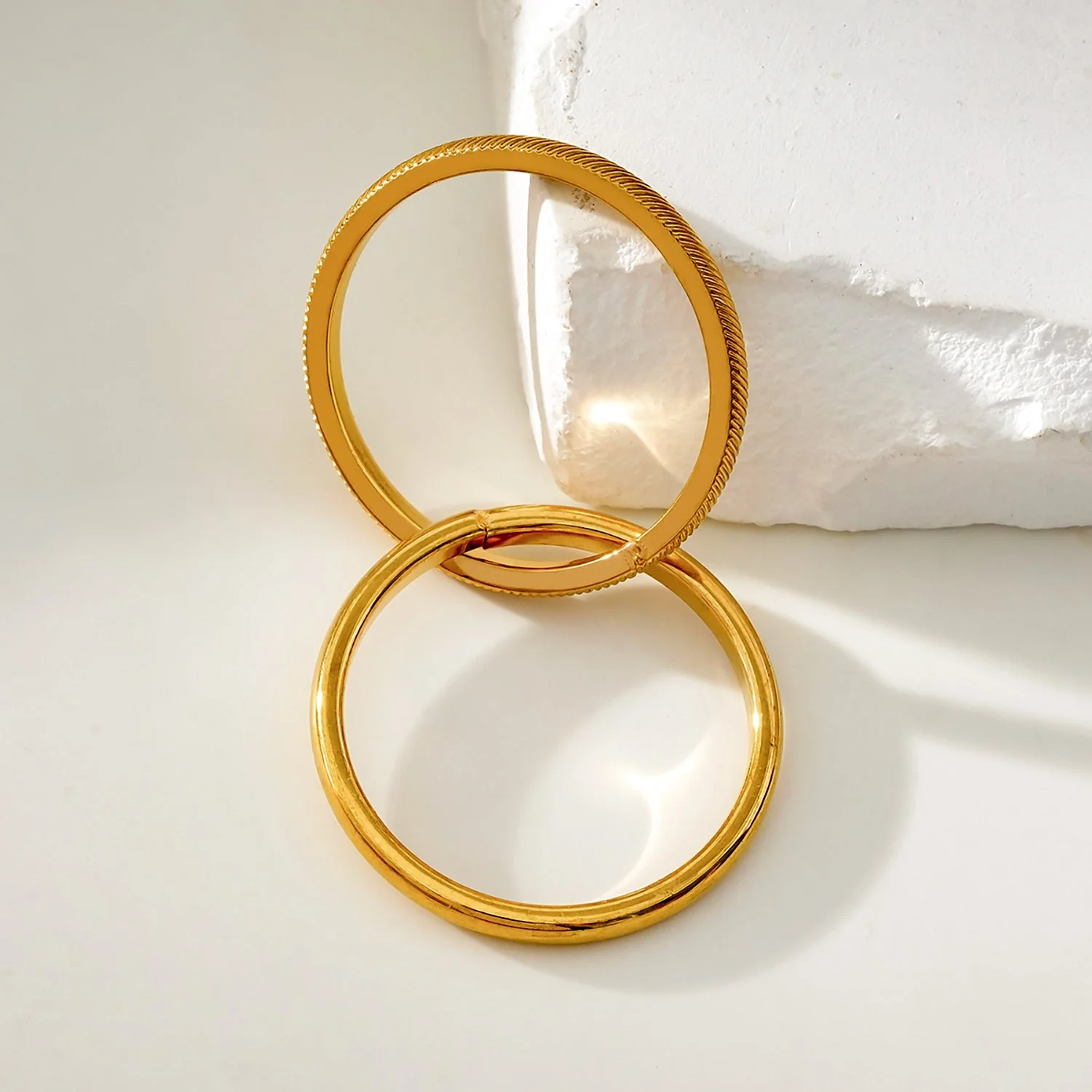 GILBERT: Double Banded Interconnected Stack Ring in Gold - Image 5