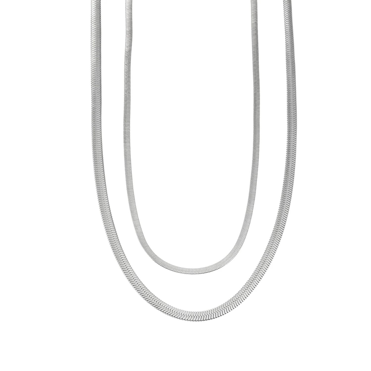GINTA: Snake-Skin Textured 2-Layer White Gold (Silver Toned) Necklace - Image 2