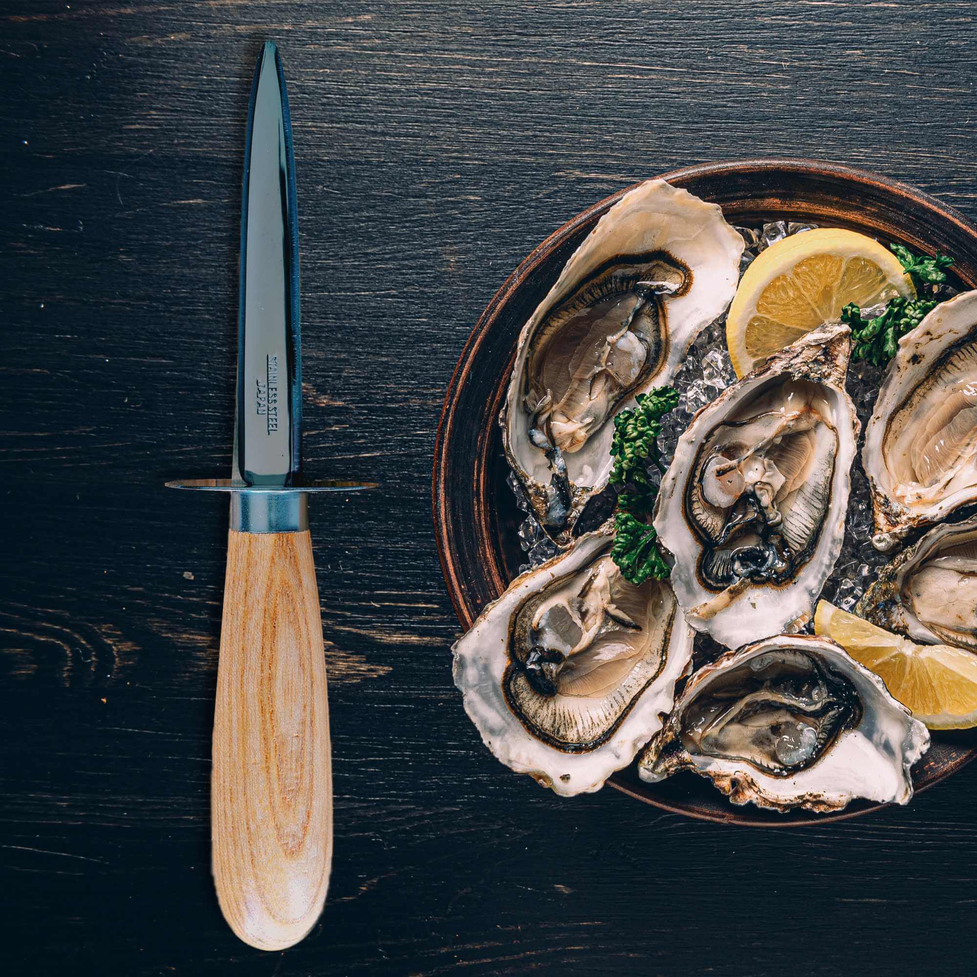 Ginza Steel | Oyster Knife Stainless Steel Wood handle 205mm - Image 5