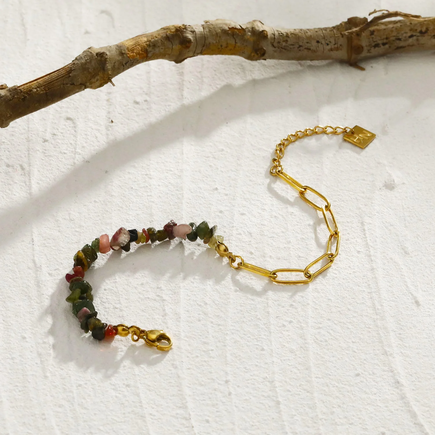 GIRADOT Paper-Clip Linked Chain & TOURMALINE Gemstones Combination Bracelet - Image 7