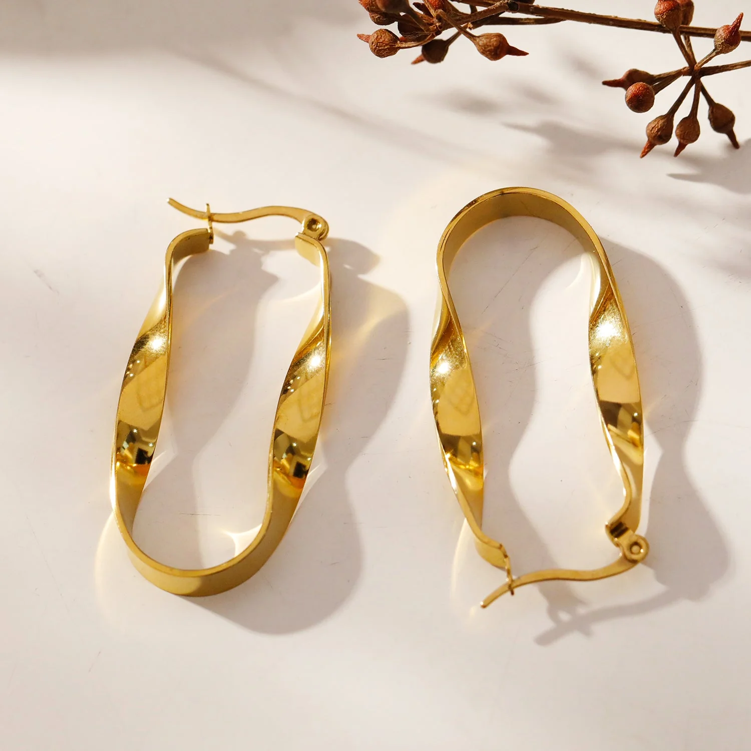 GISELA Twisted Abstract Oblong Semi-Statement Hoop Earrings - Image 5