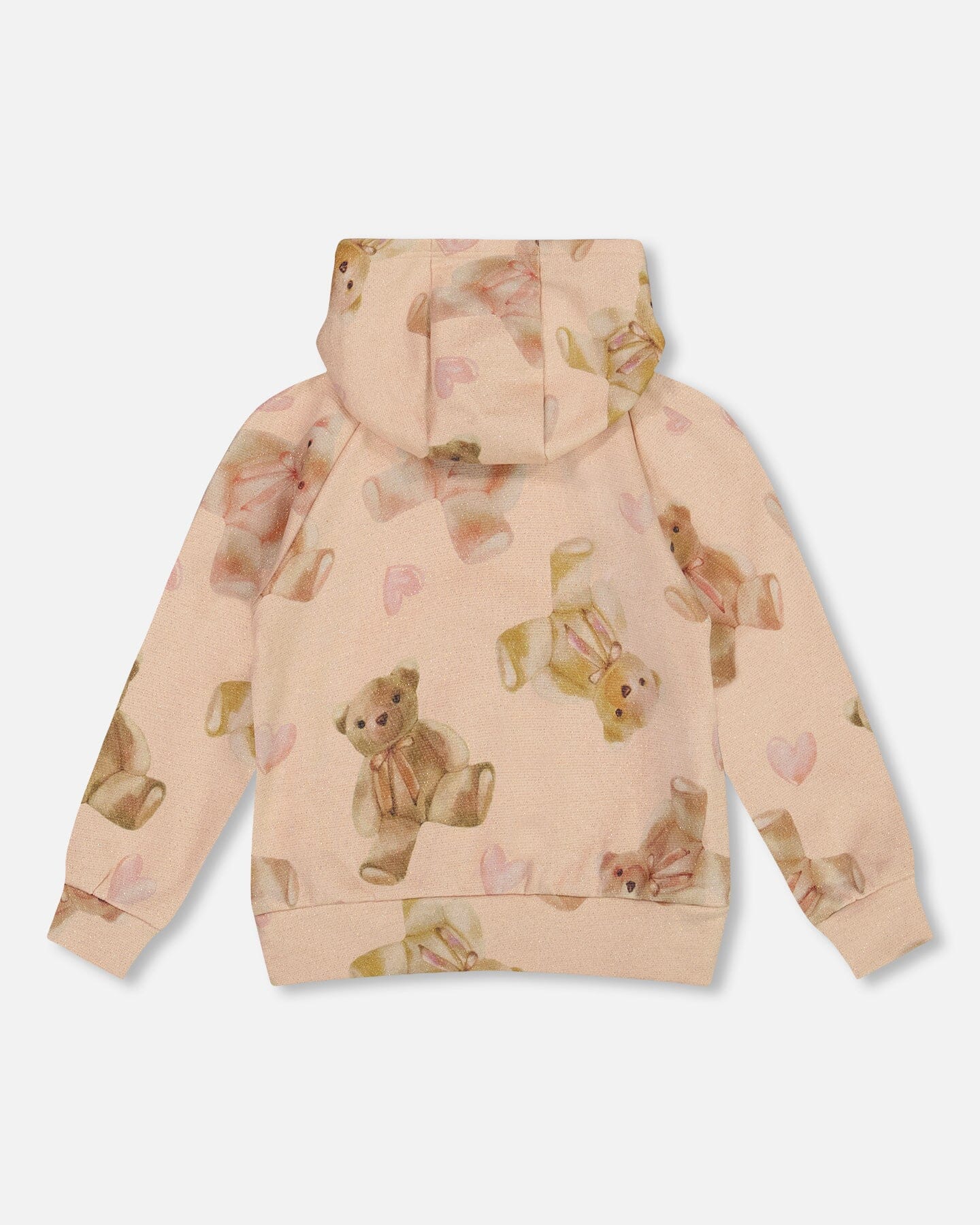 Glittering French Terry Hoodie Beige Teddy Bear Print - Image 3