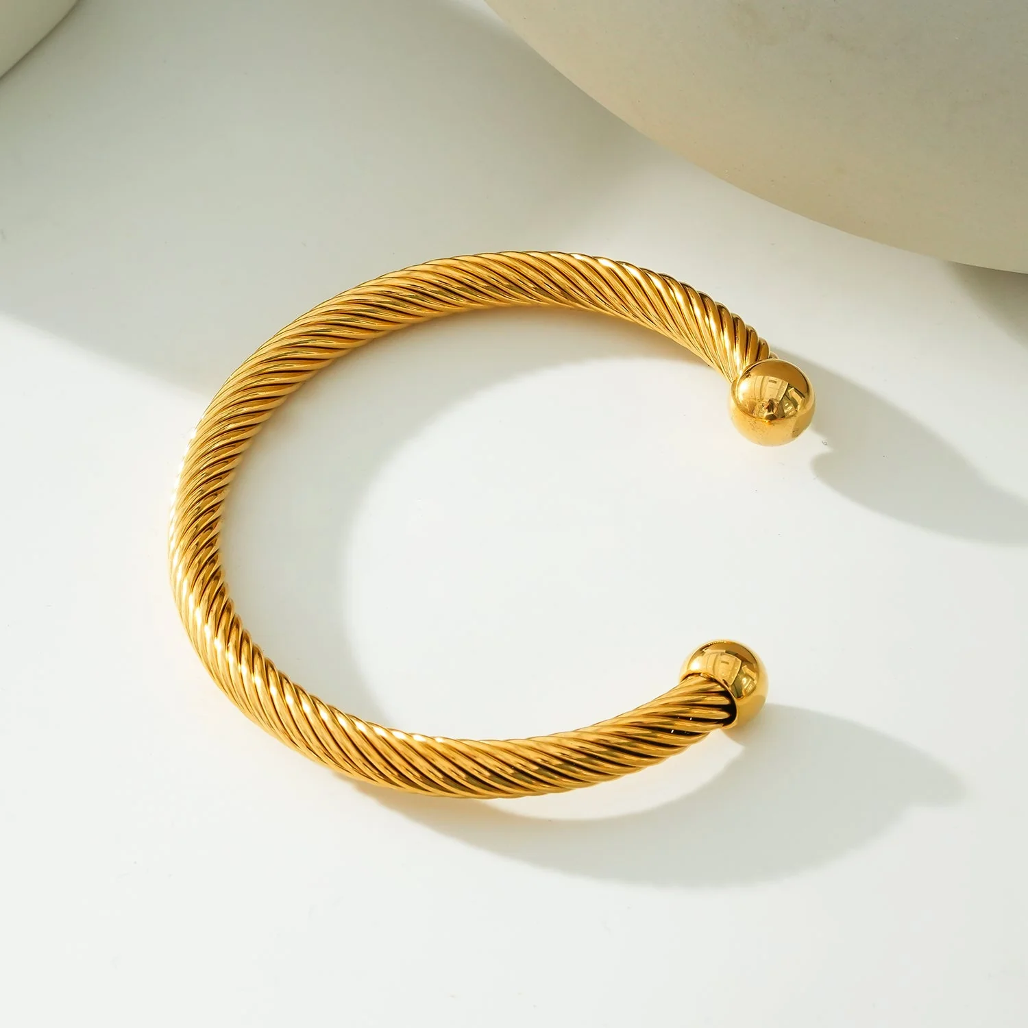 GOCHAR: Contemporary Elegance - Gold Bracelet with Surface Lines & Ball Bead Accents - Image 6