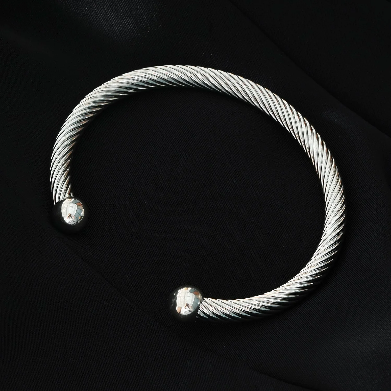 GOCHAR: Contemporary Elegance - White Gold ( Silver Toned) Bracelet with Surface Lines & Ball Bead Accents - Image 5
