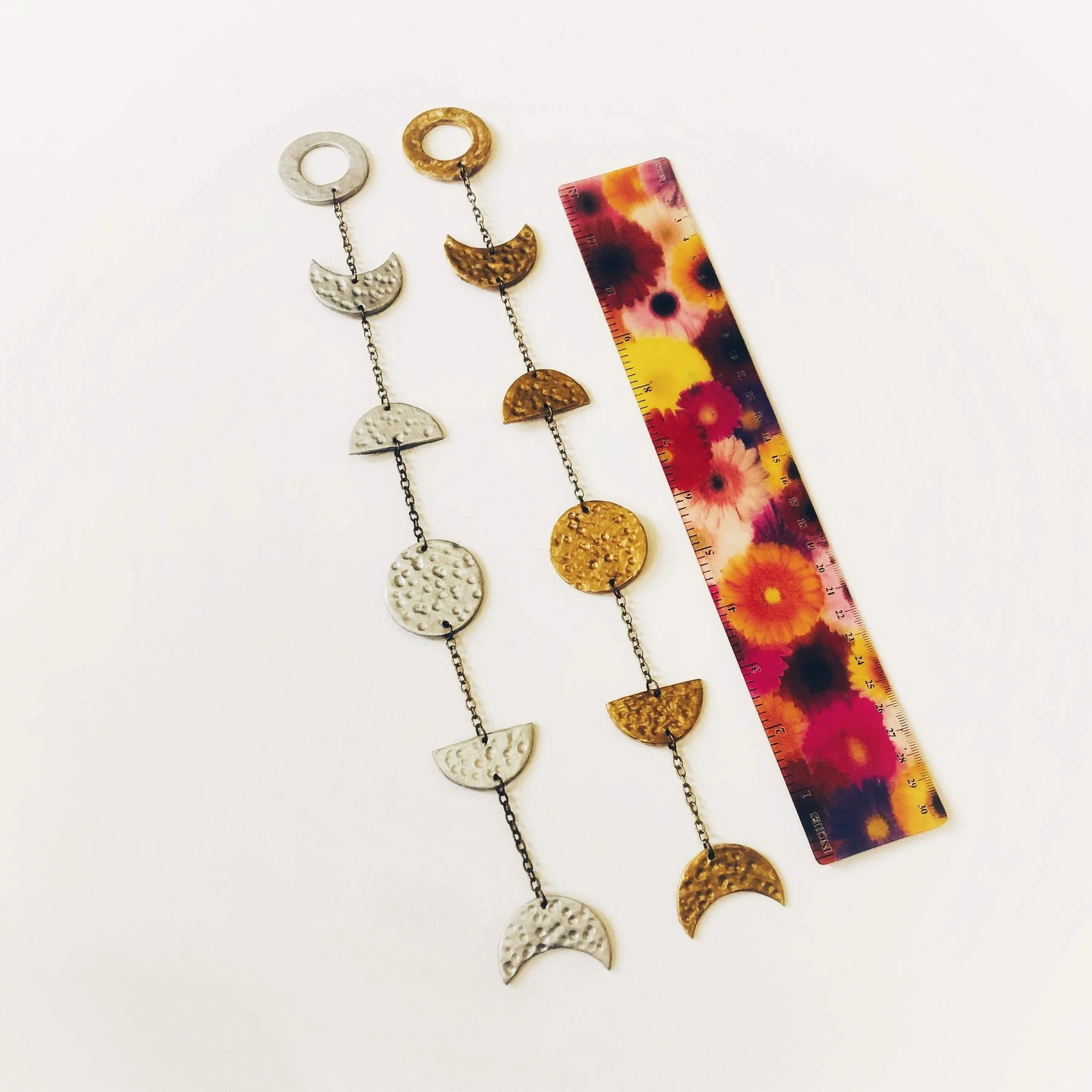 Gold Moon Phase Wall Hanging, Hammered Textured Clay Lunar Décor - Image 5