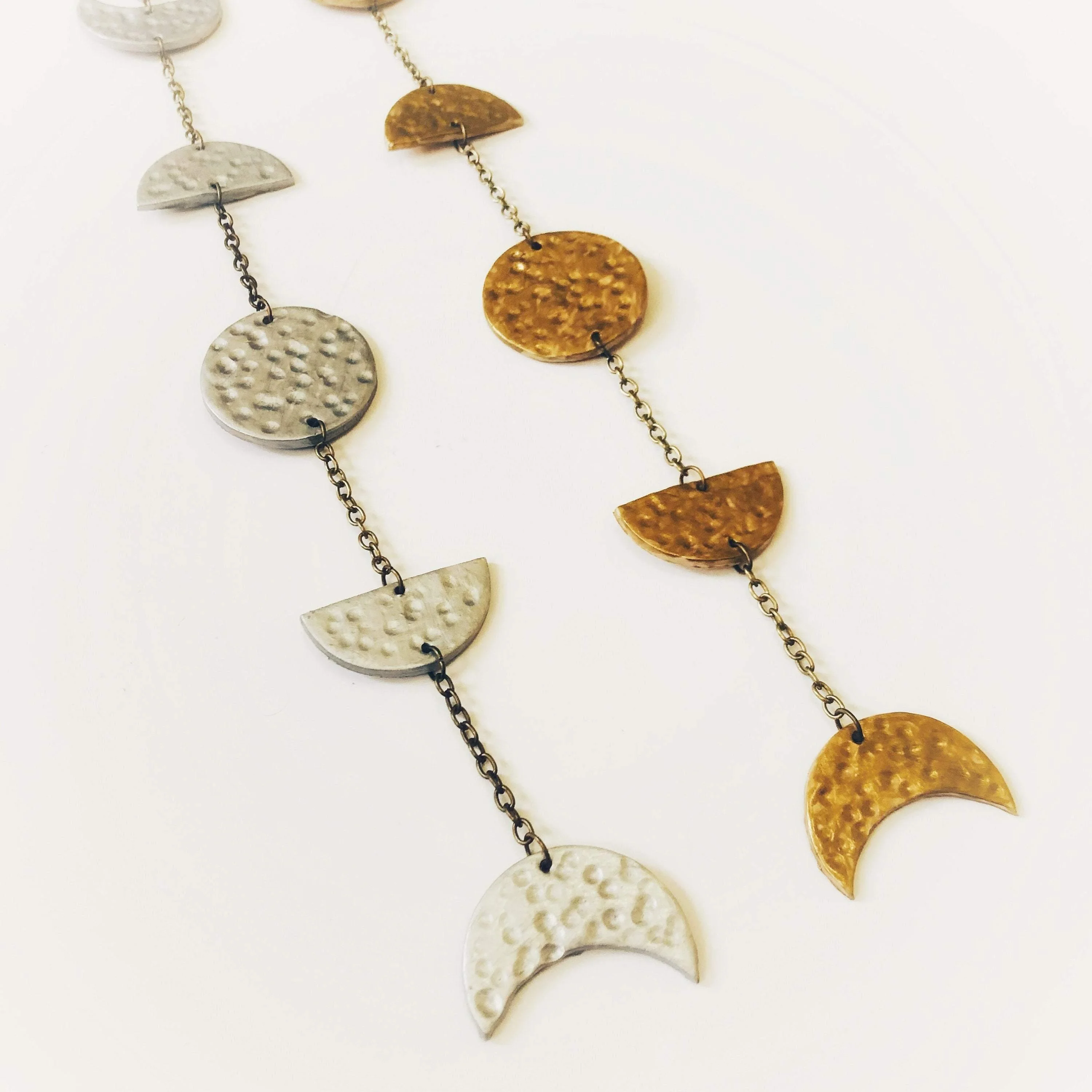 Gold Moon Phase Wall Hanging, Hammered Textured Clay Lunar Décor - Image 9