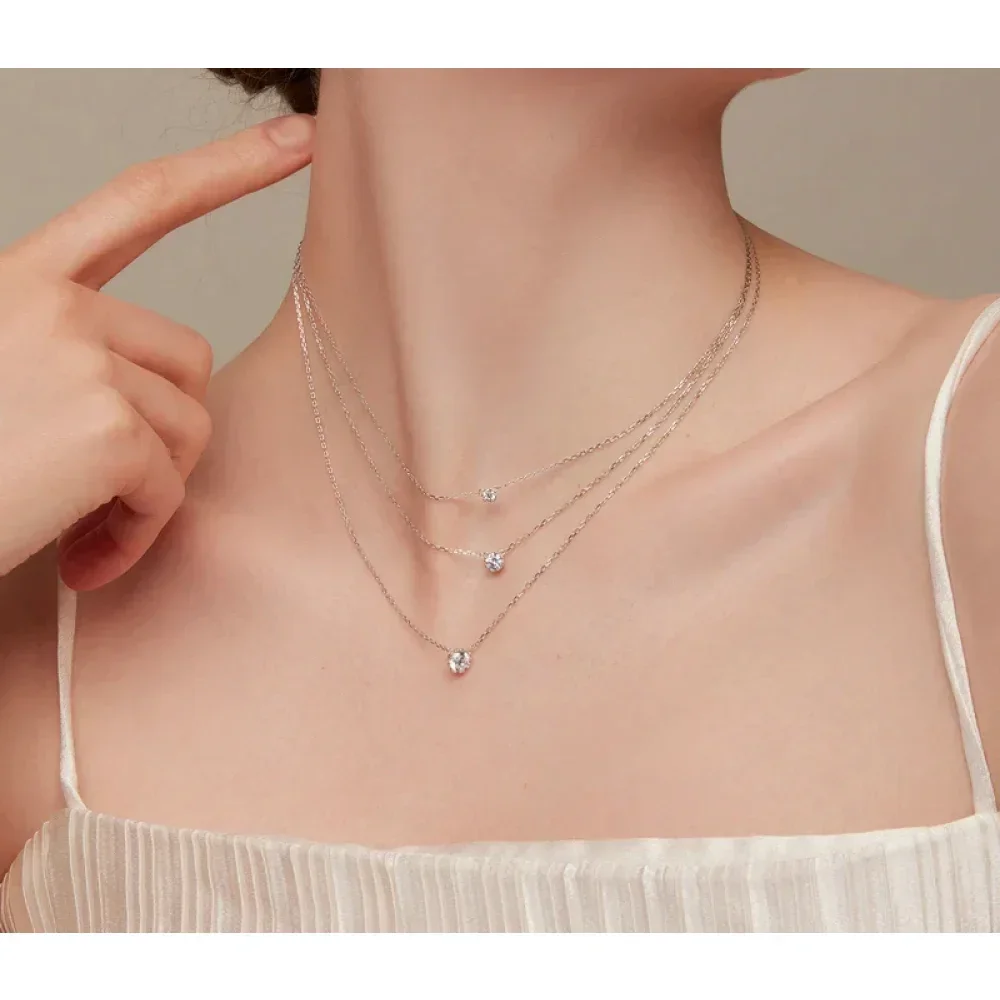 Gorgeous Shiny Choker - 925 Sterling Silver Geometric Cut Zircon Pendant Necklace - Image 2