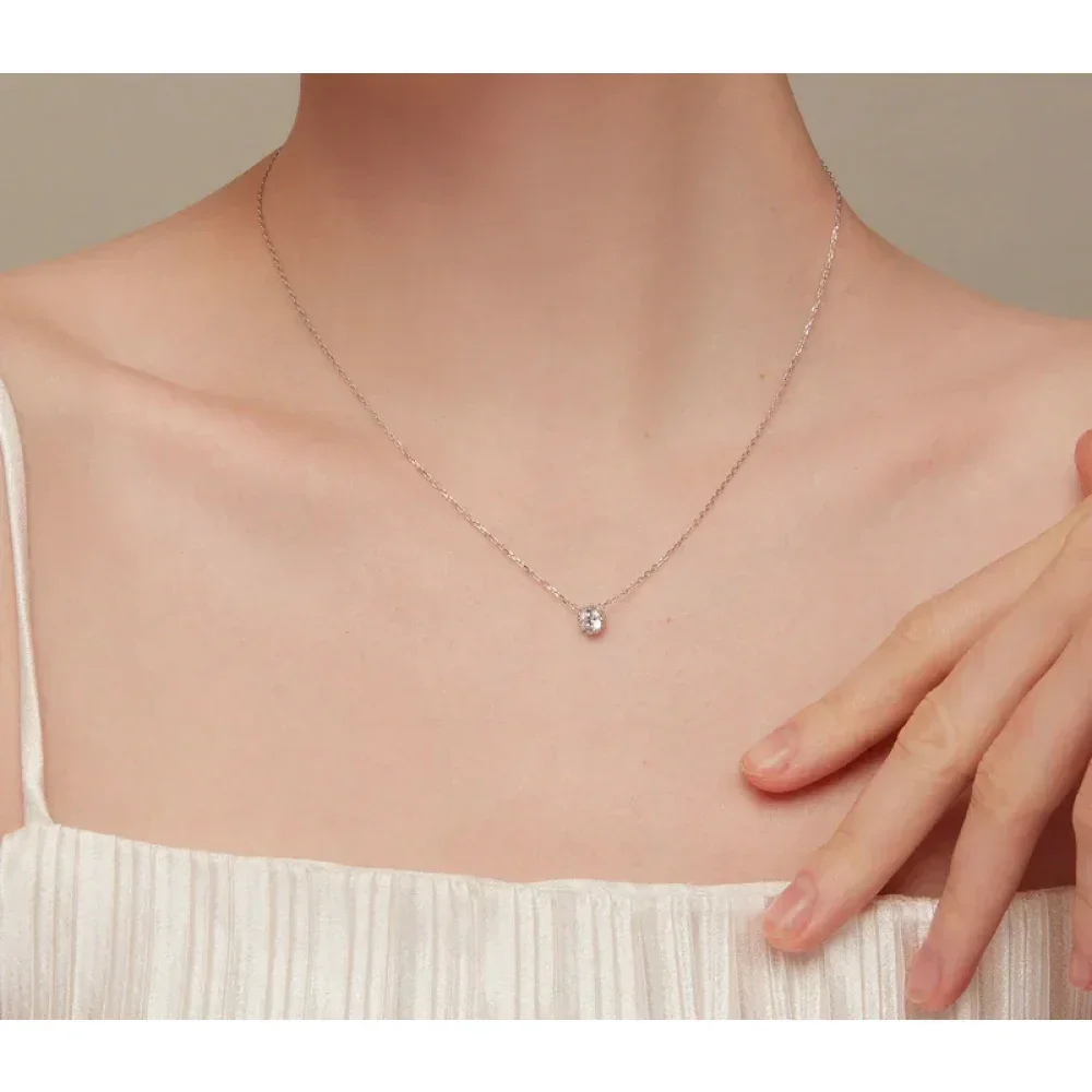 Gorgeous Shiny Choker - 925 Sterling Silver Geometric Cut Zircon Pendant Necklace - Image 3