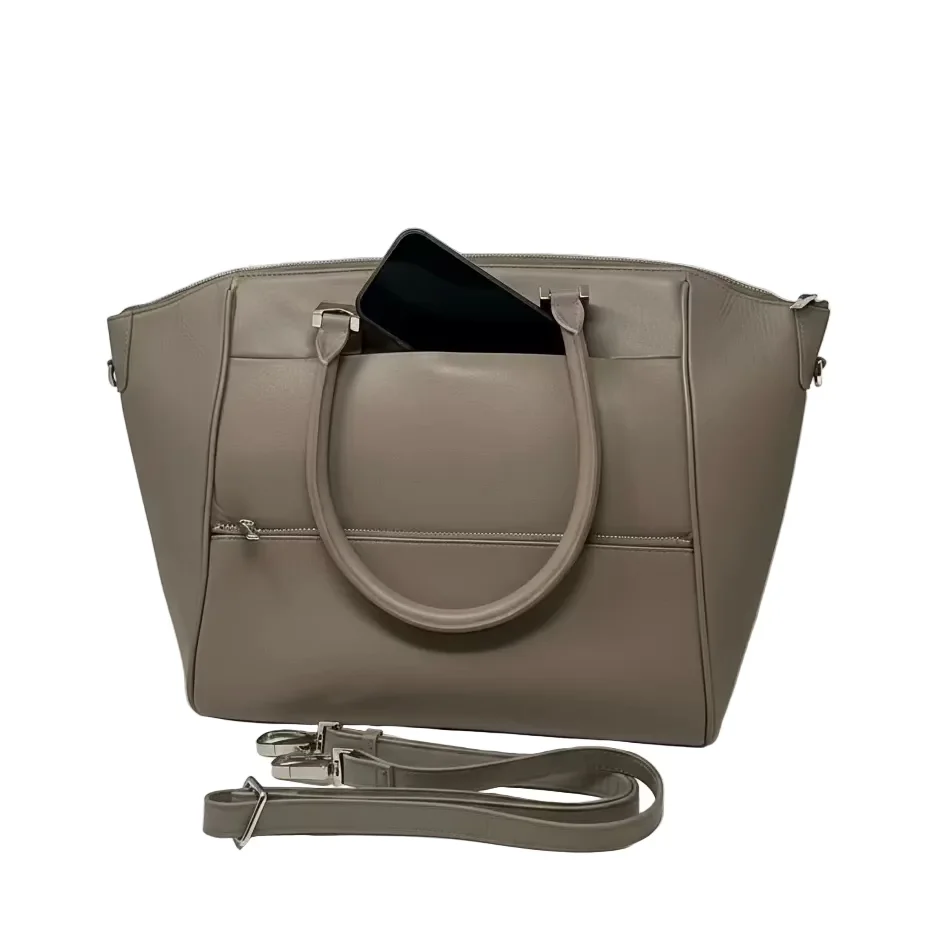 Grand Sac à Main en Cuir Taupe | Mona - Image 2
